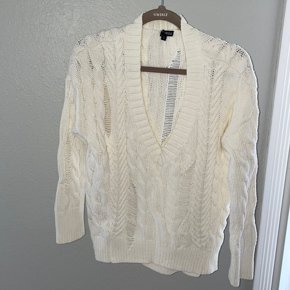Long sleeved sassy off white v-neck sweater from Express.